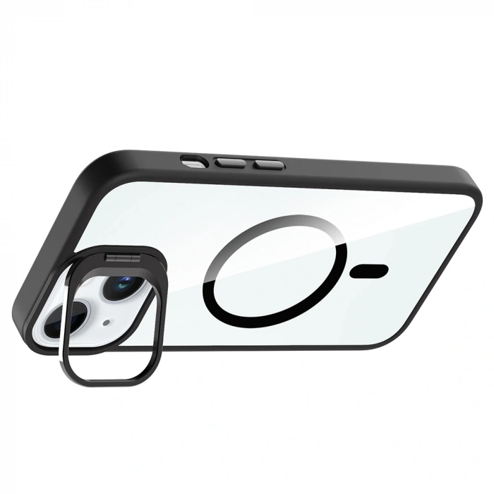 Apple iPhone 15 Kılıf Standlı ve Kamera Lens Hediyeli M-Safe Şarj Özellikli Zore Etro Kapak