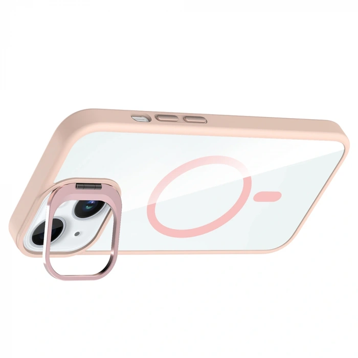 Apple iPhone 15 Kılıf Standlı ve Kamera Lens Hediyeli M-Safe Şarj Özellikli Zore Etro Kapak