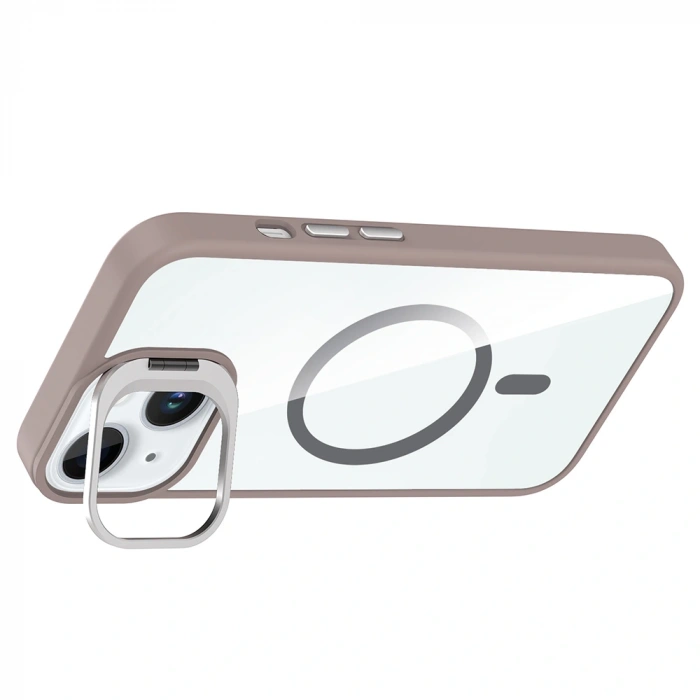 Apple iPhone 15 Kılıf Standlı ve Kamera Lens Hediyeli M-Safe Şarj Özellikli Zore Etro Kapak