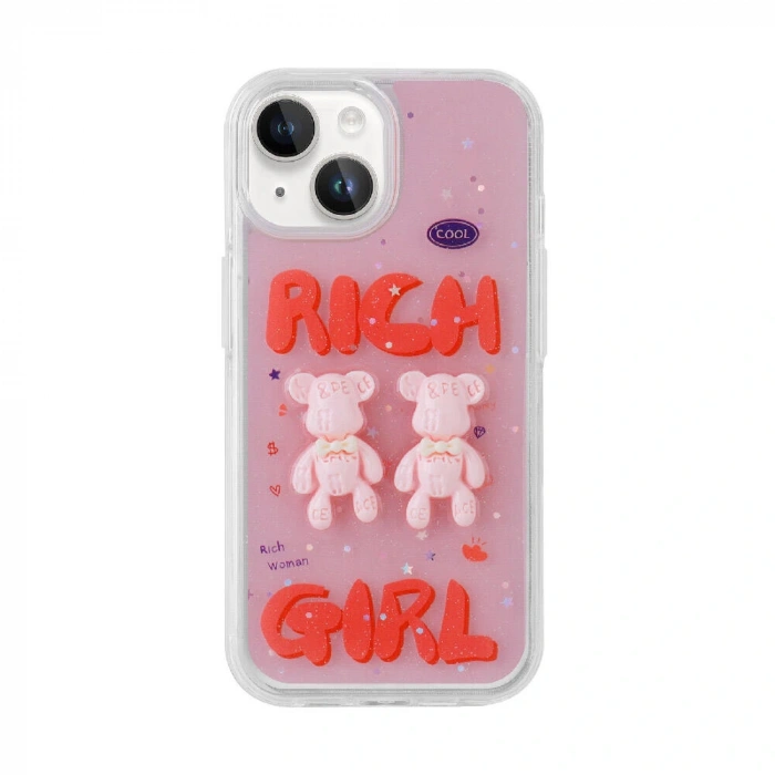 Apple iPhone 15 Plus Kılıf Kabartma Figürlü Parlak Zore Minimini Silikon Kapak