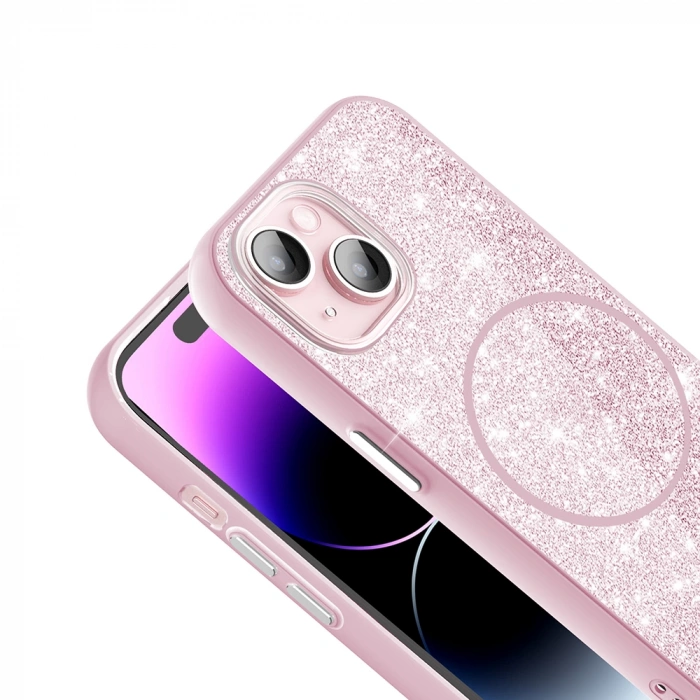 Apple iPhone 15 Plus Kılıf M-safe Şarj Özellikli Parlayan Simli Zore Okso Kapak