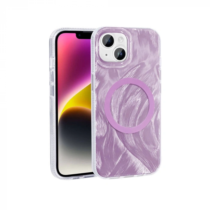 Apple iPhone 15 Plus Kılıf M-safe Şarj Özellikli Fırça Boya Desenli Zore Palet Kapak