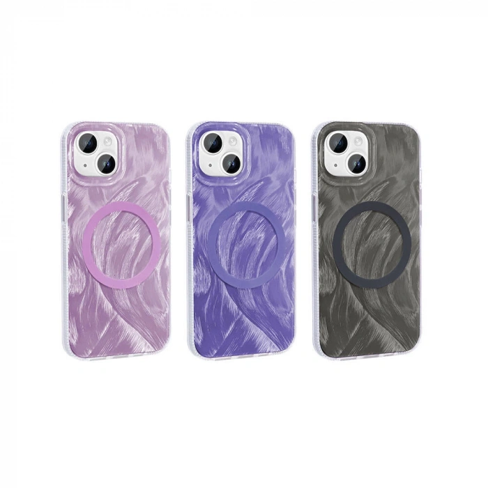 Apple iPhone 15 Plus Kılıf M-safe Şarj Özellikli Fırça Boya Desenli Zore Palet Kapak