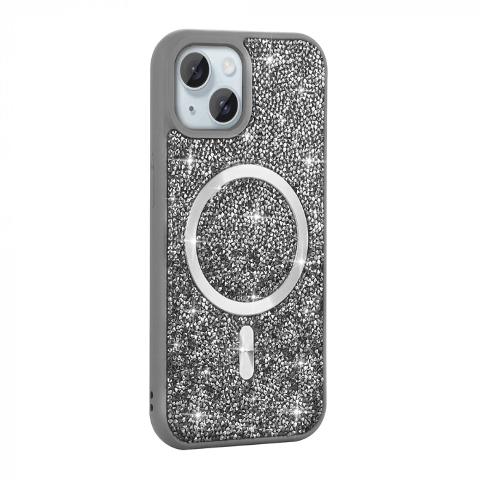 Apple iPhone 15 Plus Kılıf Pırlanta Tasarımlı M-safe Şarj Özellikli Zore Mozaik Silikon Kapak