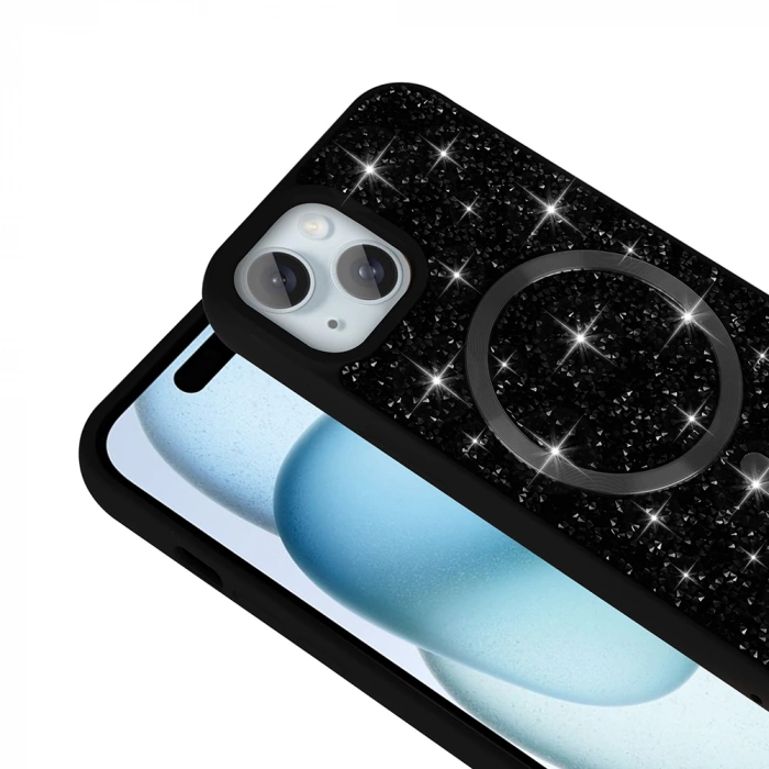 Apple iPhone 15 Plus Kılıf Pırlanta Tasarımlı M-safe Şarj Özellikli Zore Mozaik Silikon Kapak