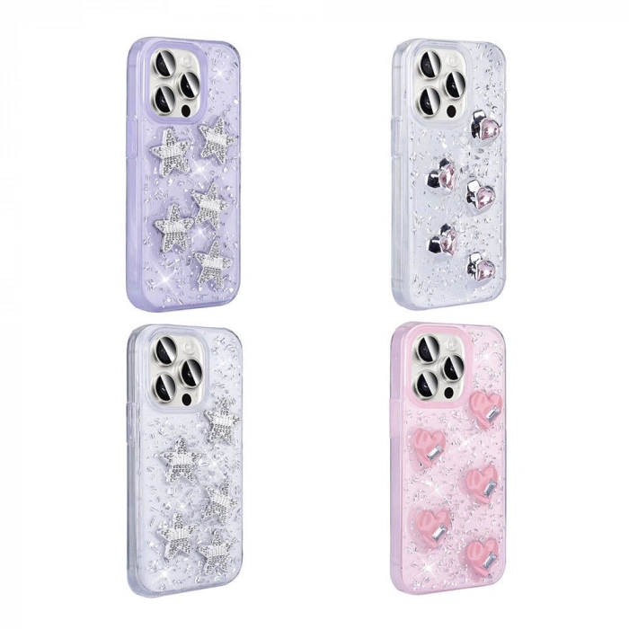 Apple iPhone 15 Pro Kılıf Airbagli Simli Arka Yüzey Zore Işıltı Silikon Kapak