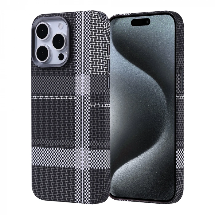 Apple iPhone 15 Pro Kılıf M-safe Şarj Özellikli Karbon Fiber Görünümlü Zore Nekst Kapak