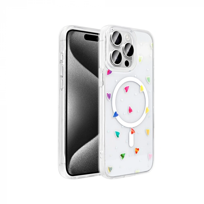 Apple iPhone 15 Pro Kılıf M-Safe Şarj Özellikli Şeffaf Zore Folk Sert Kapak