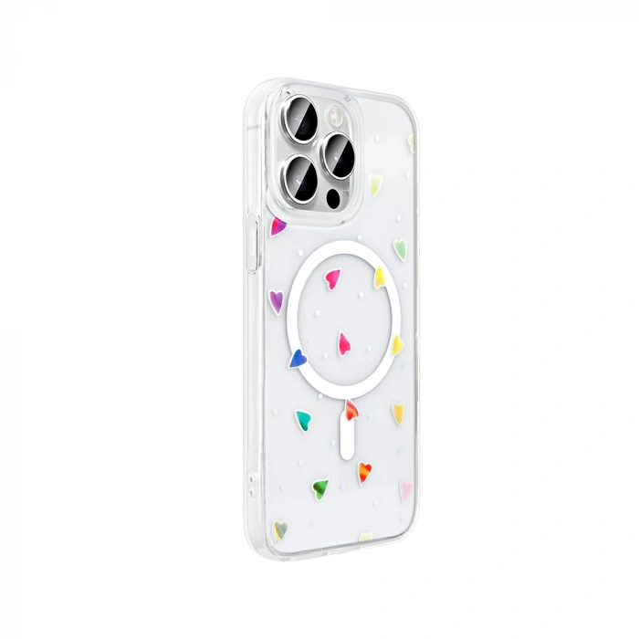 Apple iPhone 15 Pro Kılıf M-Safe Şarj Özellikli Şeffaf Zore Folk Sert Kapak