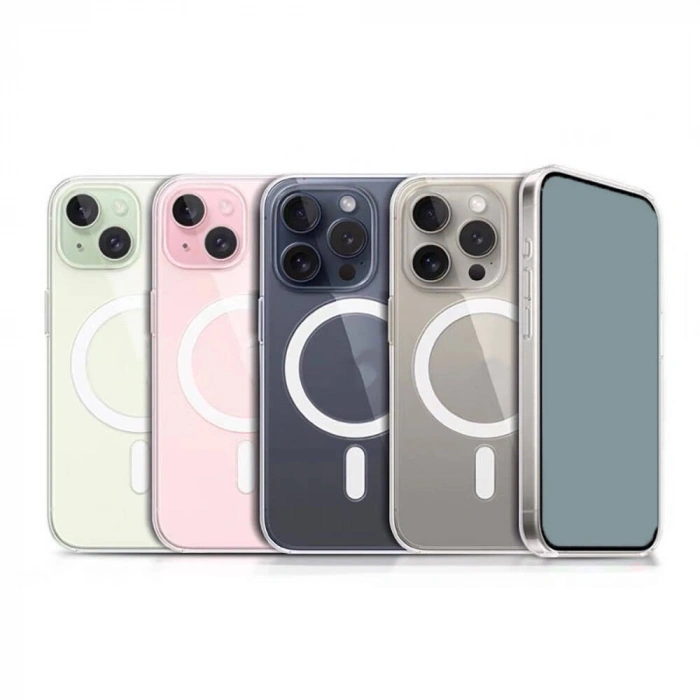 Apple iPhone 15 Pro Kılıf M-safe Şarj Özellikli Şeffaf Sert PC Zore Embos Kapak