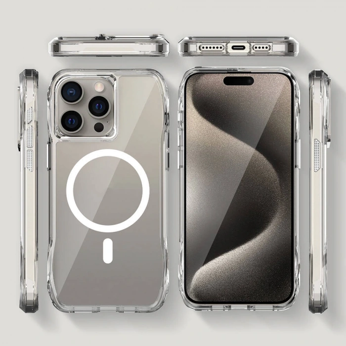 Apple iPhone 15 Pro Max Kılıf M-safe Şarj Özellikli Airbagli Şeffaf Zore İncek Kapak