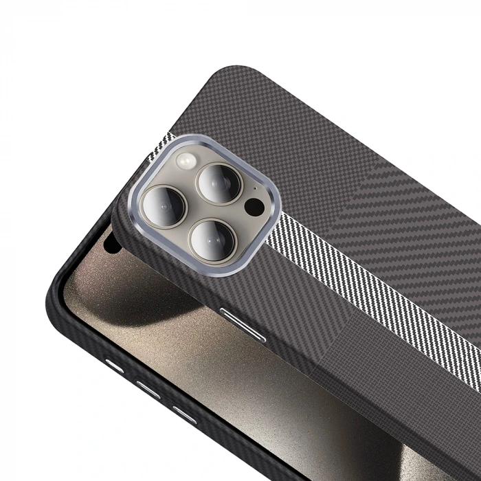 Apple iPhone 15 Pro Max Kılıf M-safe Şarj Özellikli Karbon Fiber Görünümlü Zore Gros Kapak