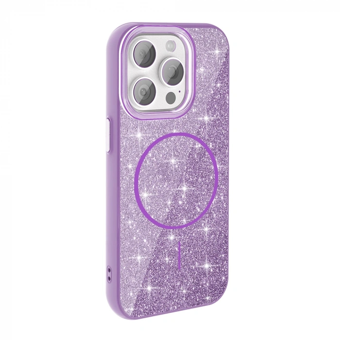 Apple iPhone 15 Pro Max Kılıf M-safe Şarj Özellikli Parlayan Simli Zore Okso Kapak