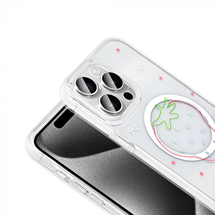 Apple iPhone 15 Pro Max Kılıf M-Safe Şarj Özellikli Şeffaf Zore Folk Sert Kapak