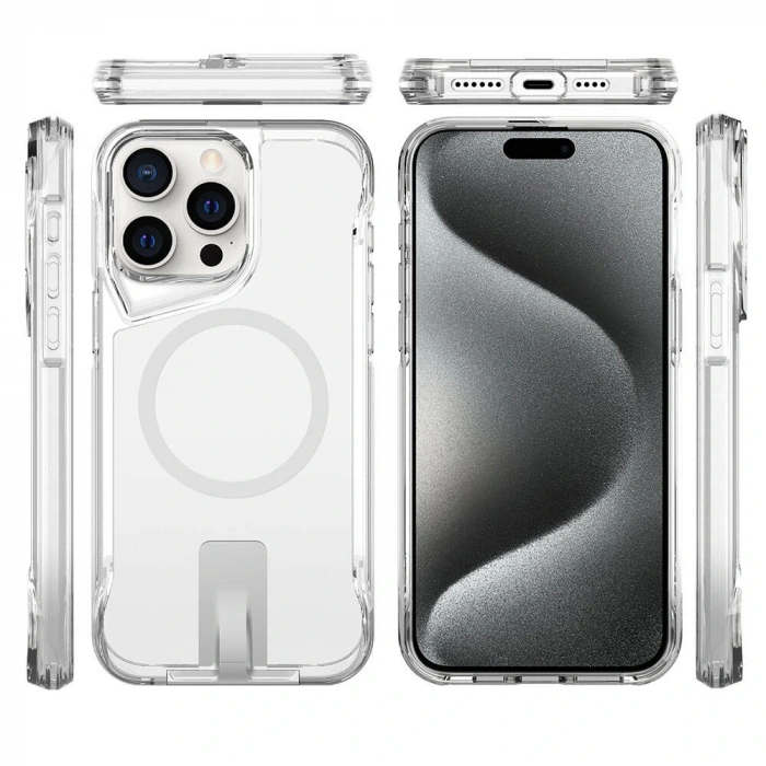 Apple iPhone 15 Pro Max Kılıf M-safe Şarj Özellikli Zore T-Max Standlı Kapak