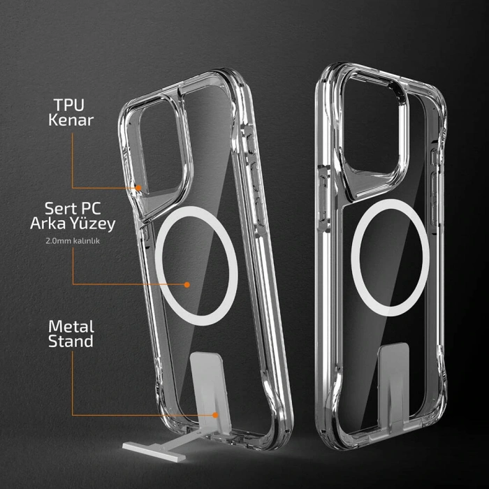 Apple iPhone 15 Pro Max Kılıf M-safe Şarj Özellikli Zore T-Max Standlı Kapak
