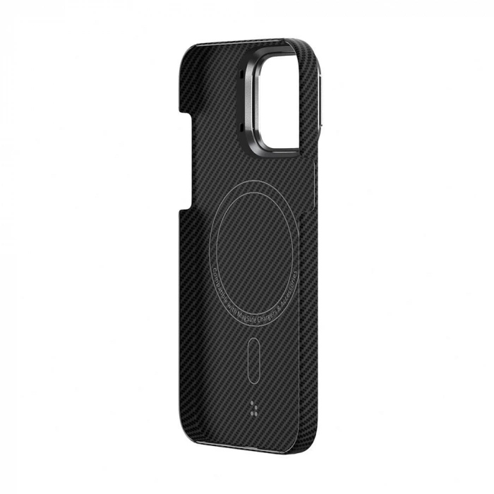 Apple iPhone 15 Pro Max Kılıf M-safe Şarj Özellikli 600D Kevlar Zore Krek Karbon Standlı Kapak