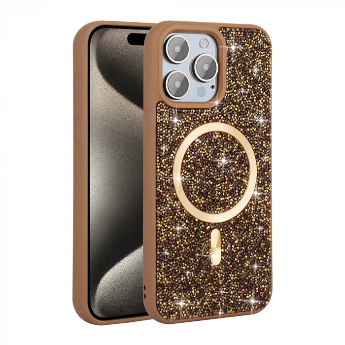 Apple iPhone 15 Pro Max Kılıf Pırlanta Tasarımlı M-safe Şarj Özellikli Zore Mozaik Silikon Kapak