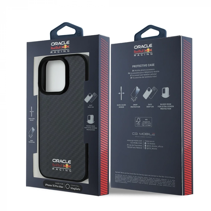 Apple iPhone 15 Pro Max Kılıf Redbull Orjinal Lisanslı M-safe Şarj Özellikli Karbon Fiber Tasarımlı Parlayan Logolu Kapak