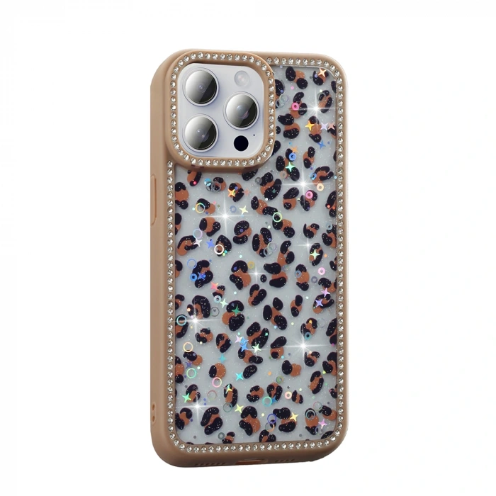 Apple iPhone 15 Pro Max Kılıf Taşlı ve Simli Tasarım Zore Azra Kapak