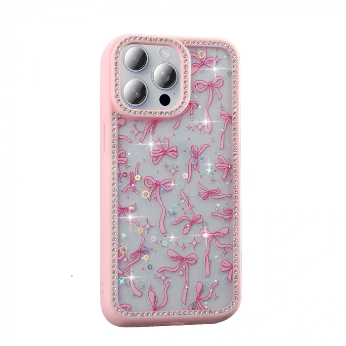 Apple iPhone 15 Pro Max Kılıf Taşlı ve Simli Tasarım Zore Azra Kapak