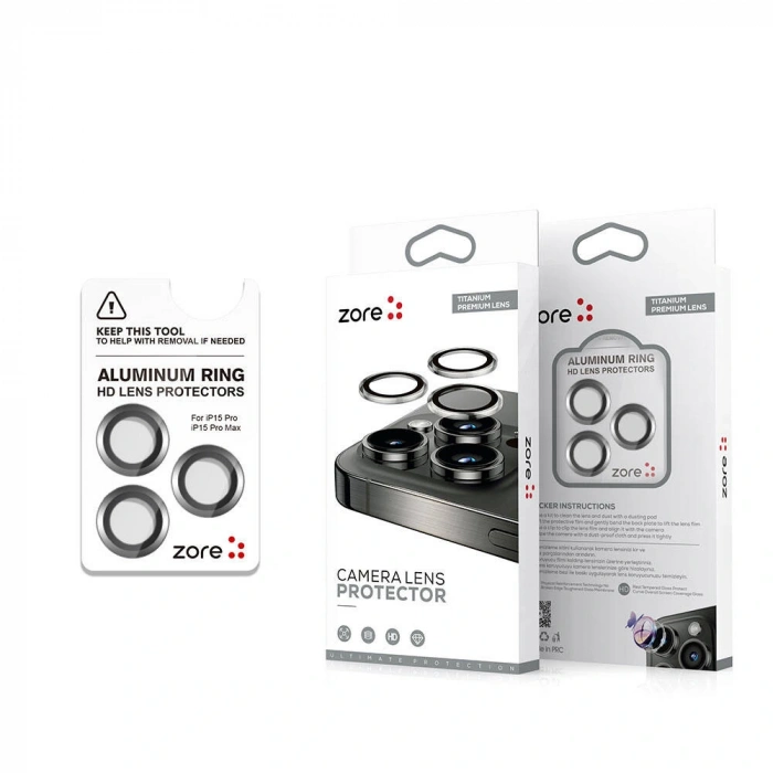 Apple iPhone 15 Pro Max Zore Safir CL-15 Parmak İzi Bırakmayan Anti-Reflective Kamera Lens Koruyucu