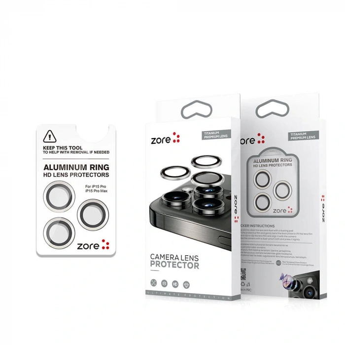 Apple iPhone 15 Pro Zore Safir CL-15 Parmak İzi Bırakmayan Anti-Reflective Kamera Lens Koruyucu