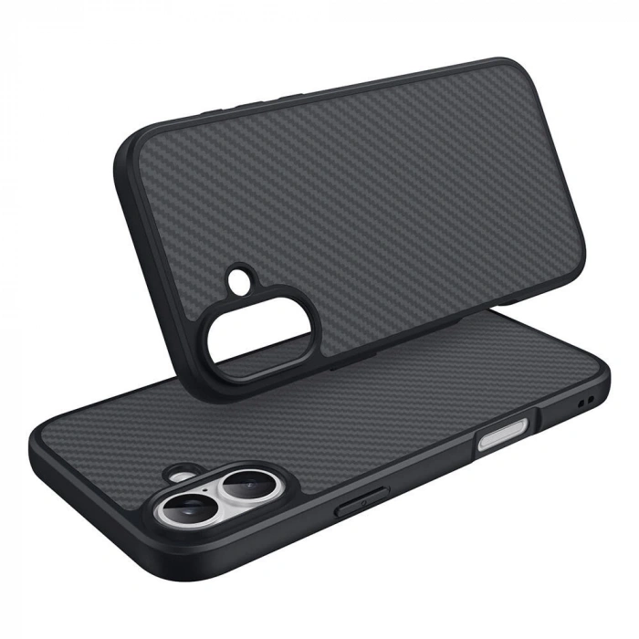 Apple iPhone 16 Kılıf M-safe Şarj Özellikli Karbon Fiber Tasarımlı Zore Elnino Kapak