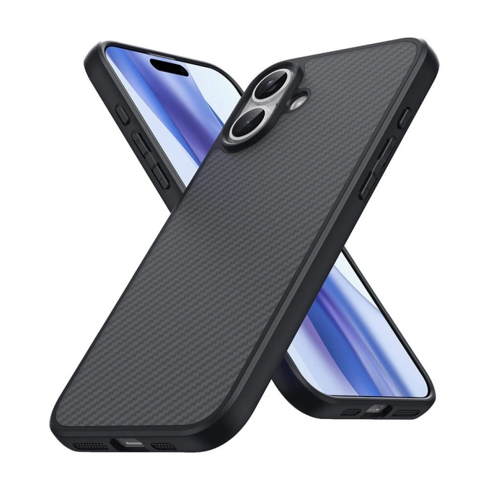 Apple iPhone 16 Kılıf M-safe Şarj Özellikli Karbon Fiber Tasarımlı Zore Elnino Kapak