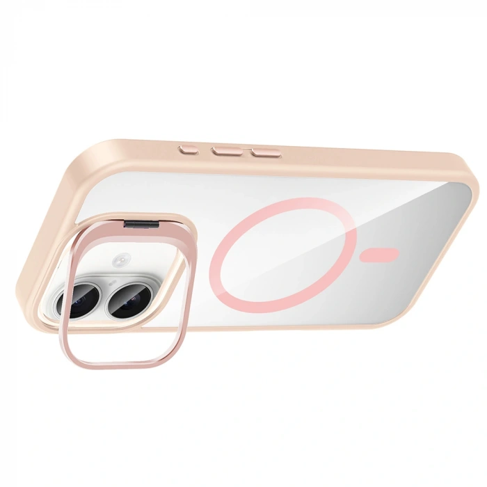 Apple iPhone 16 Kılıf Standlı ve Kamera Lens Hediyeli M-Safe Şarj Özellikli Zore Etro Kapak