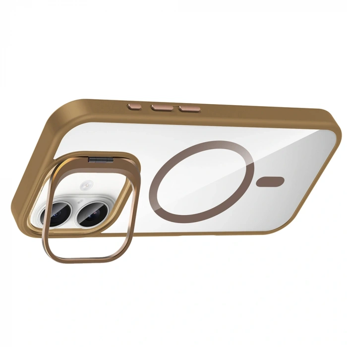 Apple iPhone 16 Kılıf Standlı ve Kamera Lens Hediyeli M-Safe Şarj Özellikli Zore Etro Kapak