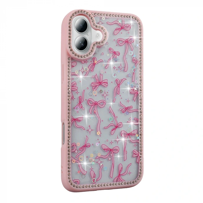 Apple iPhone 16 Kılıf Taşlı ve Simli Tasarım Zore Azra Kapak