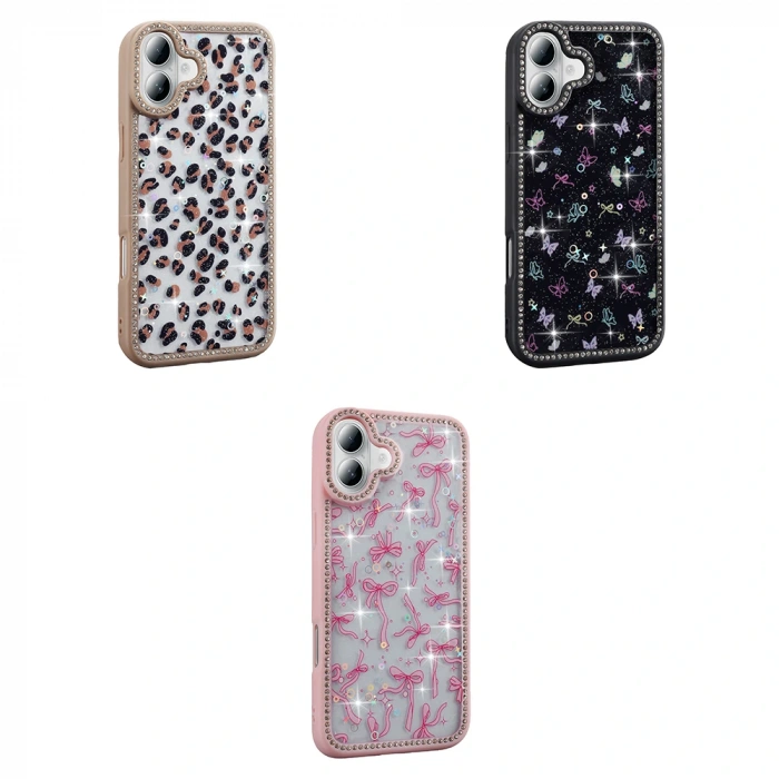 Apple iPhone 16 Kılıf Taşlı ve Simli Tasarım Zore Azra Kapak