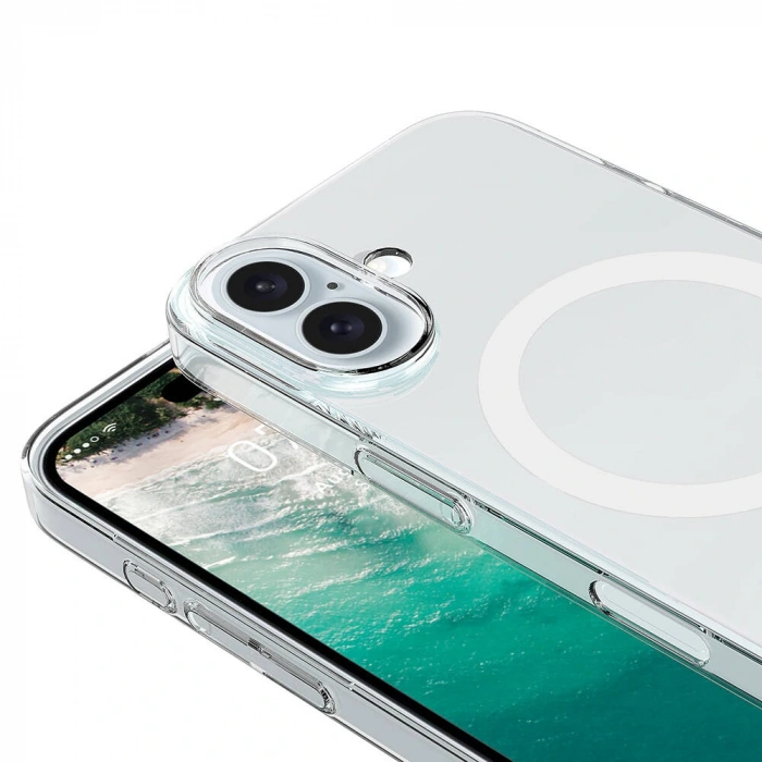 Apple iPhone 16 Kılıf Zore M-safe Şarj Özellikli Şeffaf Tek Kamera Çerçeveli Porto Kapak