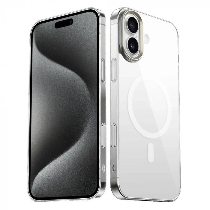 Apple iPhone 16 Plus Kılıf M-safe Şarj Özellikli Şeffaf Cam Arka Yüzey Zore G-Glass Kapak