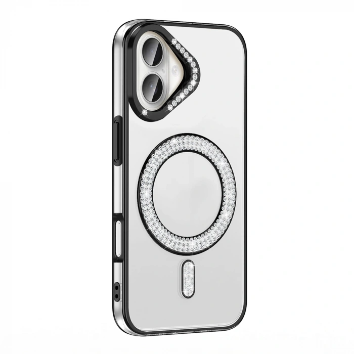 Apple iPhone 16 Plus Kılıf Pırlanta Taş Tasarımlı M-safe Şarj Özellikli Zore Karetta Silikon Kapak