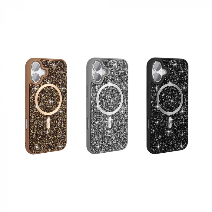 Apple iPhone 16 Plus Kılıf Pırlanta Tasarımlı M-safe Şarj Özellikli Zore Mozaik Silikon Kapak