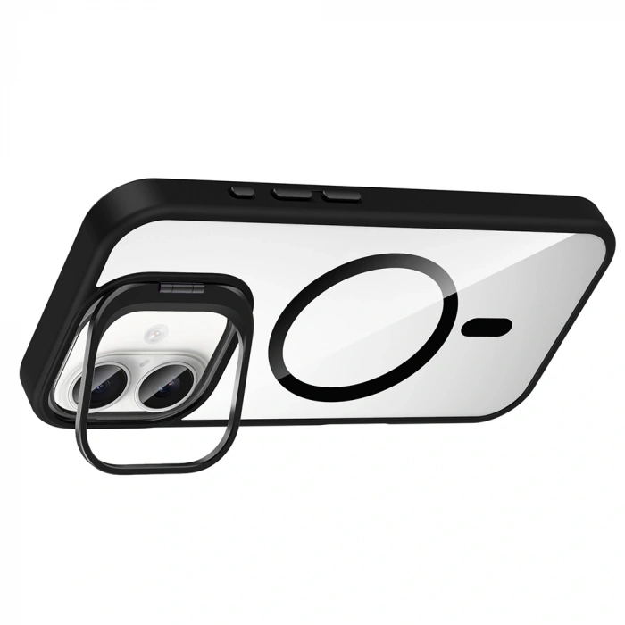 Apple iPhone 16 Plus Kılıf Standlı ve Kamera Lens Hediyeli M-Safe Şarj Özellikli Zore Etro Kapak