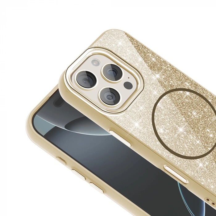 Apple iPhone 16 Pro Kılıf M-safe Şarj Özellikli Parlayan Simli Zore Okso Kapak