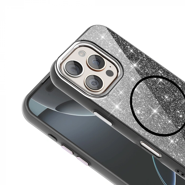 Apple iPhone 16 Pro Kılıf M-safe Şarj Özellikli Parlayan Simli Zore Okso Kapak