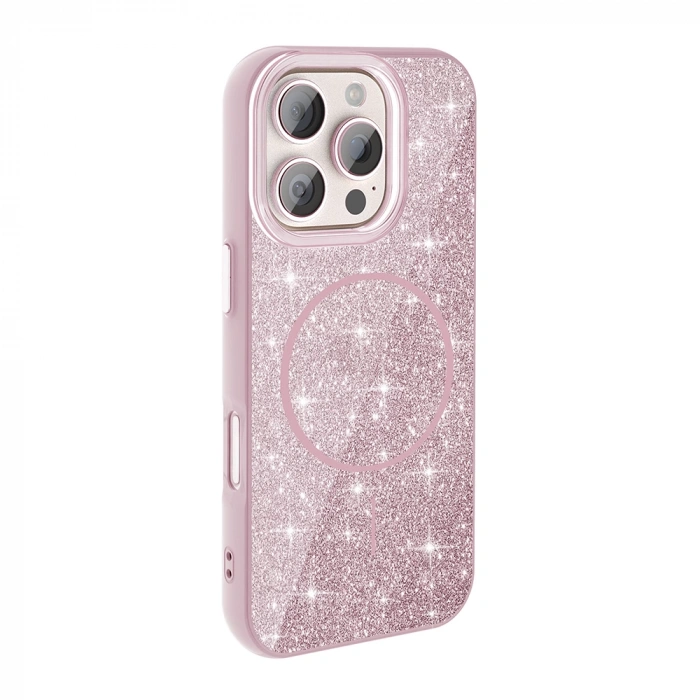 Apple iPhone 16 Pro Kılıf M-safe Şarj Özellikli Parlayan Simli Zore Okso Kapak