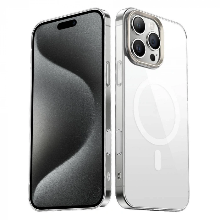 Apple iPhone 16 Pro Kılıf M-safe Şarj Özellikli Şeffaf Cam Arka Yüzey Zore G-Glass Kapak