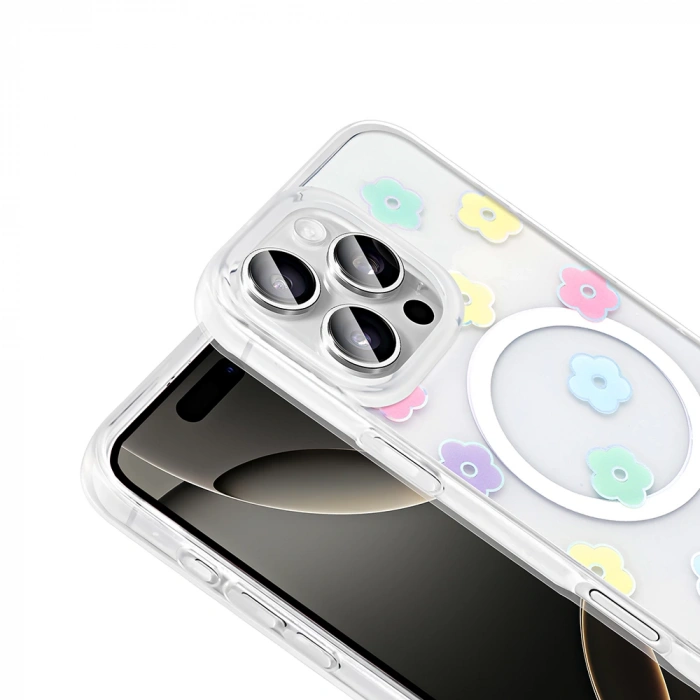 Apple iPhone 16 Pro Kılıf M-Safe Şarj Özellikli Şeffaf Zore Folk Sert Kapak