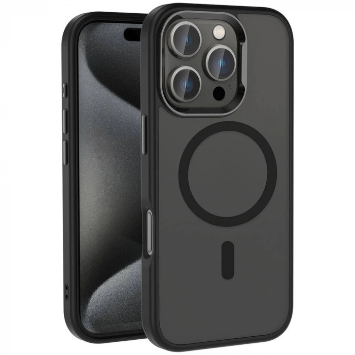 Apple iPhone 16 Pro Kılıf M-safe Şarj Özellikli Parlak Kamera Çerçeveli Zore Kost Kapak