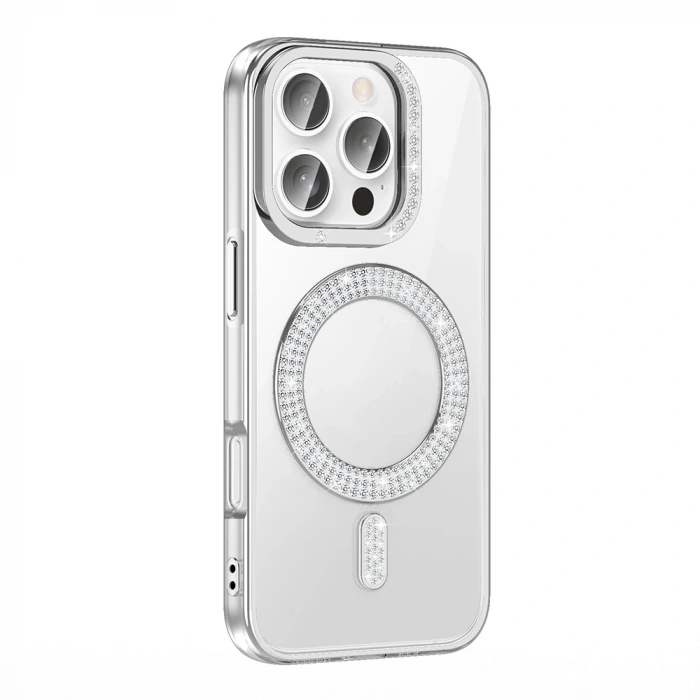 Apple iPhone 16 Pro Kılıf Pırlanta Taş Tasarımlı M-safe Şarj Özellikli Zore Karetta Silikon Kapak