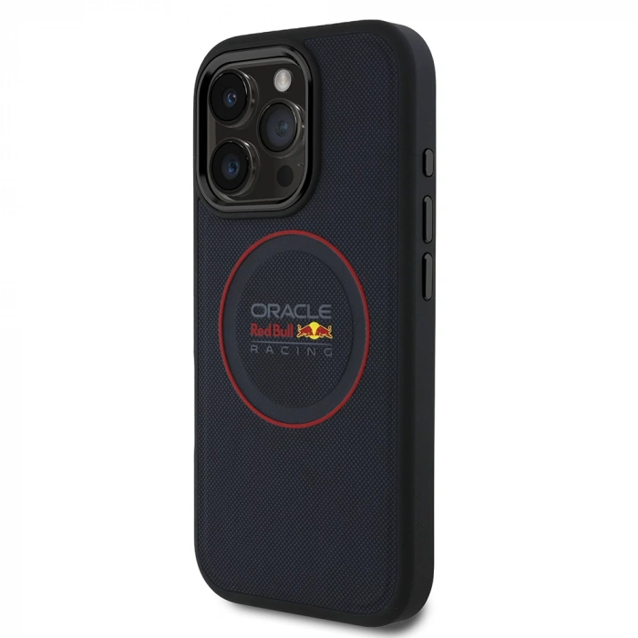 Apple iPhone 16 Pro Kılıf Redbull Orjinal Lisanslı M-safe Şarj Özellikli Kırmızı Halka ve Logo Kabartmalı PU Deri Kapak