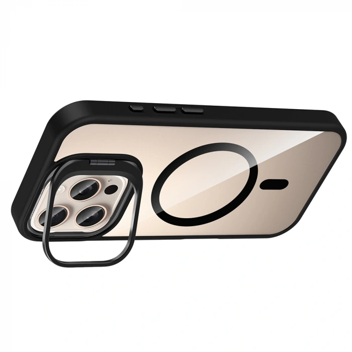 Apple iPhone 16 Pro Kılıf Standlı ve Kamera Lens Hediyeli M-Safe Şarj Özellikli Zore Etro Kapak