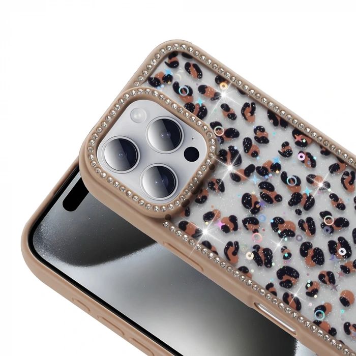 Apple iPhone 16 Pro Kılıf Taşlı ve Simli Tasarım Zore Azra Kapak