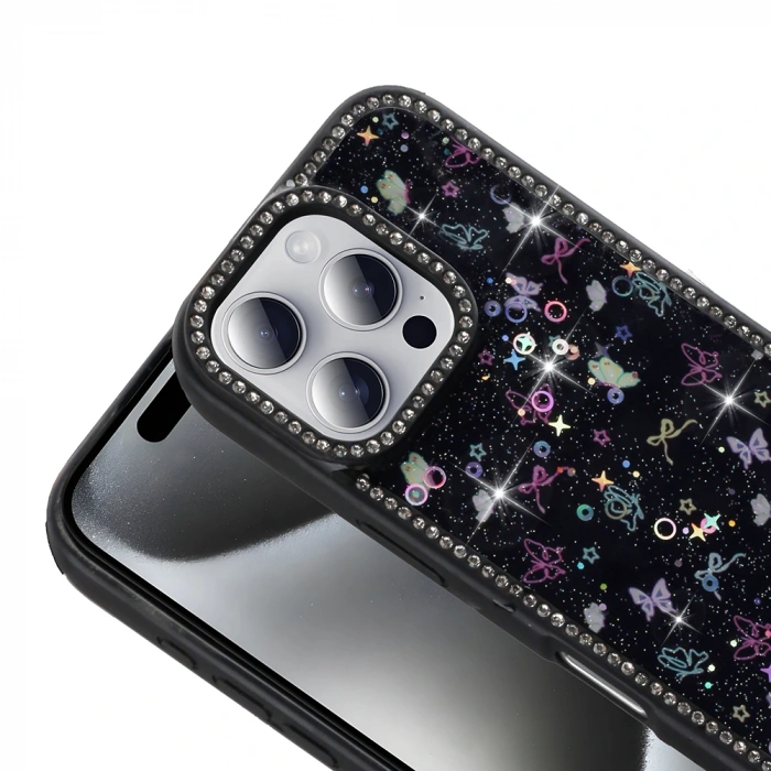 Apple iPhone 16 Pro Kılıf Taşlı ve Simli Tasarım Zore Azra Kapak