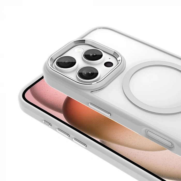 Apple iPhone 16 Pro Kılıf Wireless Şarj Özellikli Zore Krom M-safe Silikon Kapak